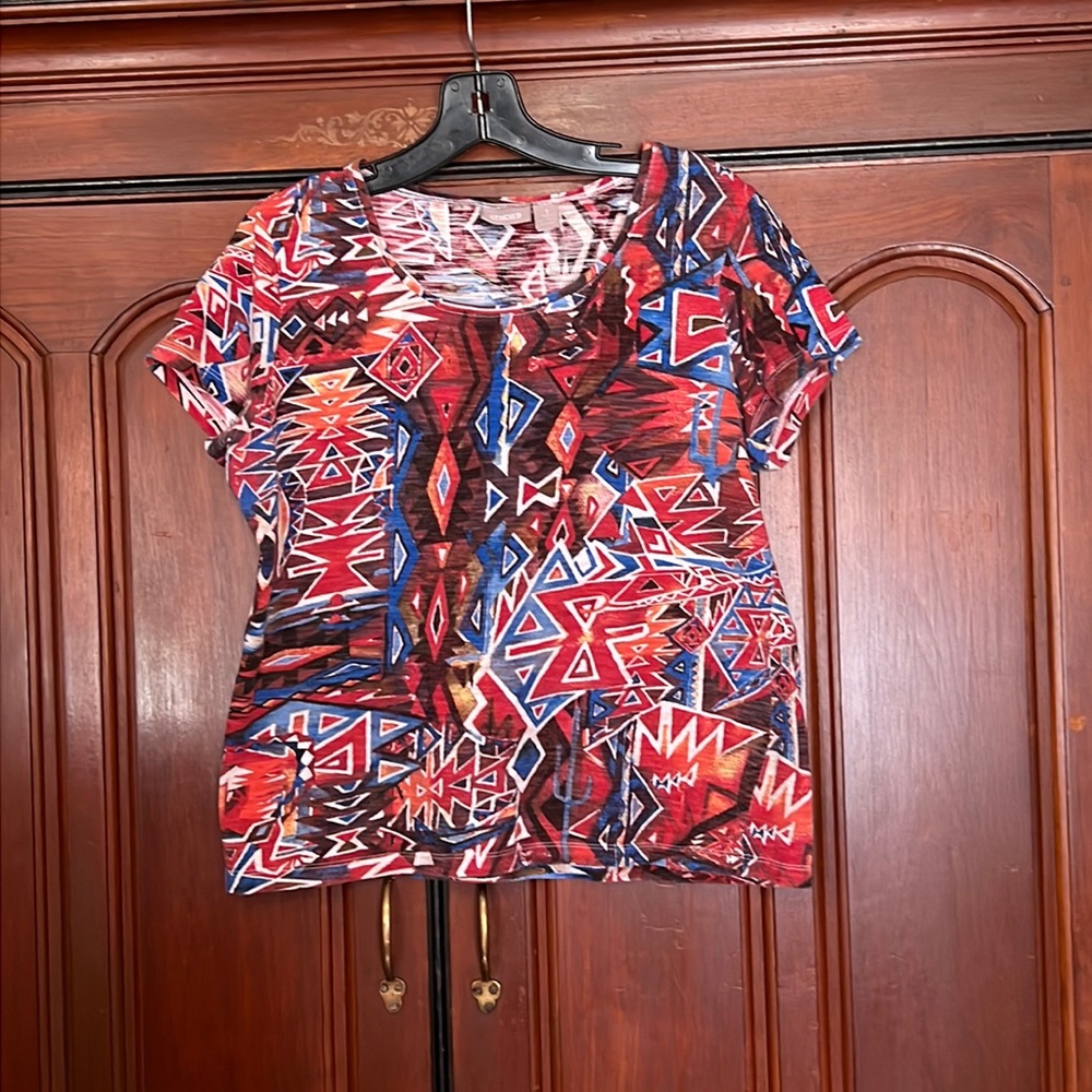 Chico’s Aztec Print Short Sleeve Shirt Size 1